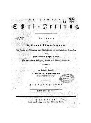 Titelblatt für Januar 1844 : [Heft 1 - 17]