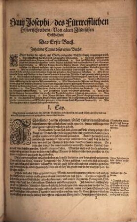 Flavii Josephi des Hochberühmten Jüdischen Geschichtsschreibers Historien und Bücher : Von alten Jüdischen Geschichten zwentzig, sammt eynem von seinem Leben: Vom Jüdischen Krieg und der Statt Jerusalem und des gantzen Lands zerstörung siben ...