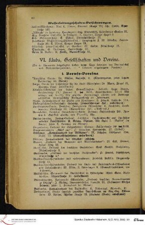 VI. Klubs, Gesellschaften und Vereine.