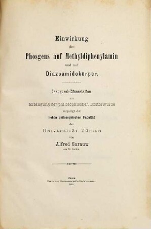Einwirkung des Phosgens auf Methyldiphenylamin und auf Diazoamidokörper : Inaugural Dissertation