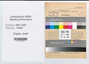 Entnazifizierung Josef Engels, geb. 01.05.1906 (Inspektor)