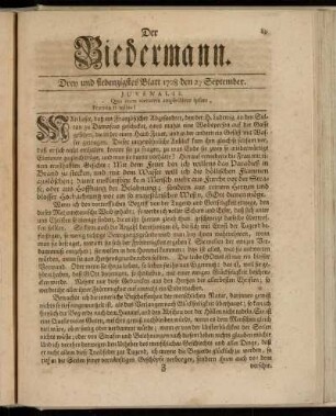 Drey und siebenzigstes Blatt 1728 den 27 September