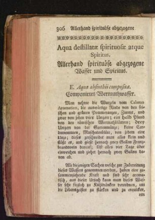 Aqua destillatae spirituosae atque Spiritus. Allerhand spirituöse abgezogene Wasser und Spiritus