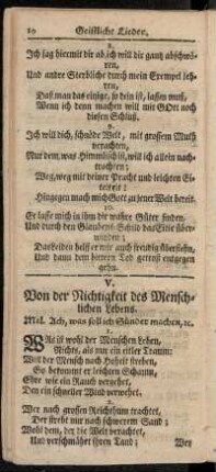 V. Von der Nichtigkeit des Menschlichen Lebens.