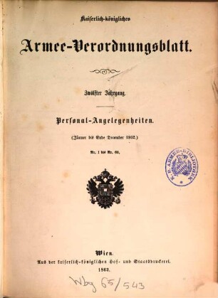 Kaiserlich-königliches Armee-Verordnungsblatt. Personal-Angelegenheiten. 12, 12. 1862