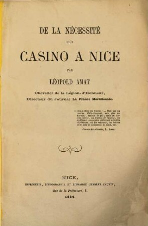 De la nécessité d'un Casino à Nice