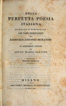 Della perfetta poesia Italiana. 2 (1821)