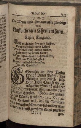 Die Neun und Zwantzigste Predigt vom Auffrichtigen Christenthum.