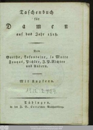 1818: Taschenbuch für Damen : auf das Jahr ..
