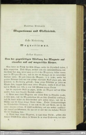 Sechster Abschnitt. Magnetismus und Elektricität