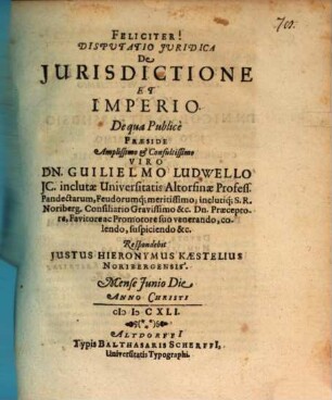 Disputatio Iuridica De Iurisdictione Et Imperio