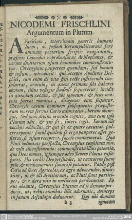 Nicodemi Frischlini Argumentum in Plutum