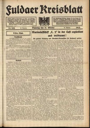Erste Ausgabe vom Samstag, den 18. Oktober 1913.