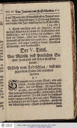 Der V. Titul. Von Malefitz und Peinlichen Sachen