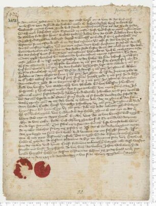 Testament des Lüneburger Bürgers Johan Soltow, besiegelt durch die Ratsmannen Hartwich van der Molen und Hermen Cruse