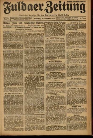 Erste Ausgabe vom Dienstag, den 30. Dezember 1924.