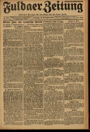 Erste Ausgabe vom Dienstag, den 30. Dezember 1924.