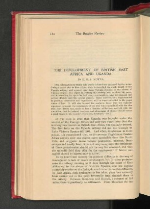The Development of British East Africa and Uganda.