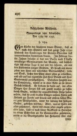 Achtzehnter Abschnitt. Spangenbergs letzte Lebensjahre. Von 1789 bis 1792. §. 254. - §. 264.