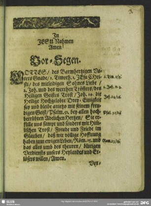 Leichenpredigt : Himmliche Seelen-Burgk. Vor-Segen. Vor-Bereitung. Leichen-Text. Eingang. Erörterung des Texts