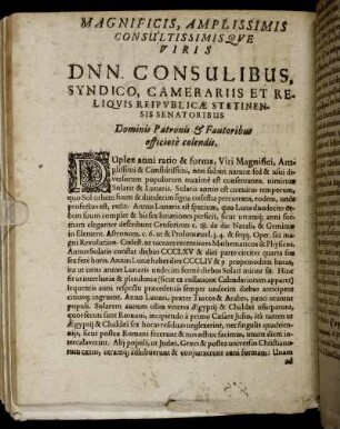 Magnificis, [...] Viris Dnn. Consulibus, Syndico, Camerariis [...]