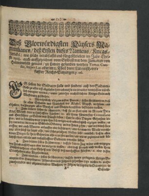 Deß Glorwürdigsten Kaysers Maximilianen/ deß ersten dieses Namens/ Kriegs-Artickel ...
