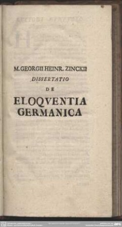 Dissertatio De Eloquentia Germanica
