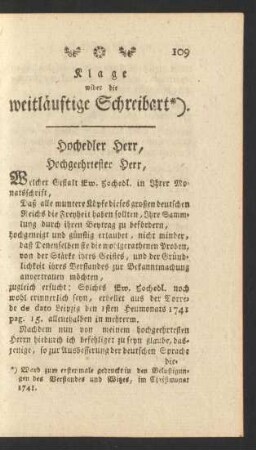 Klage wider die weitläufige Schreibart