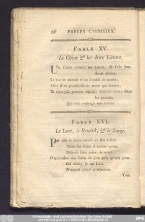 Fable XV. Le Chien & le deux Lievres.