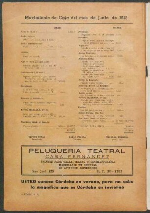 Movimiento de Caja del mes de Junio de 1943