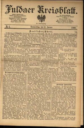Erste Ausgabe vom Donnerstag, den 11. Januar 1900.