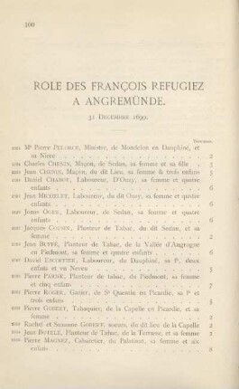 Role des françois refugiez à Angremünde. 31 décembre 1699