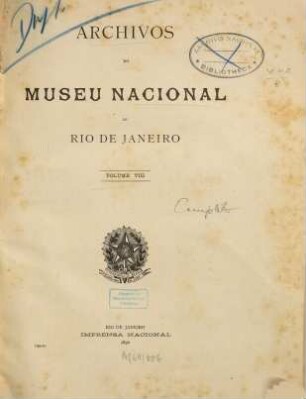 Arquivos do Museu Nacional. 8. 1892