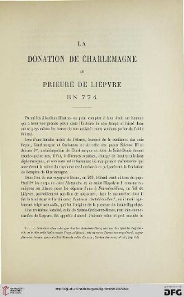 2.Ser. 15.1892: La Donation de Charlemagne au Prieuré de Liépvre en 774