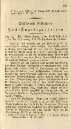 Sechzehnte Abtheilung. Post-Angelegenheiten.