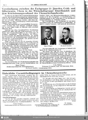 Verständigung zwischen der Fachgruppe 23 (Juwelen, Gold- und Silberwaren, Uhren in der Wirtschaftsgruppe Einzelhandel) und dem Reichsinnungsverband des Uhrmacherhandwerks