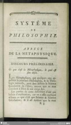 Abrègè De La Métaphysique
