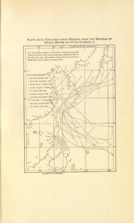 Plate XVII. Cyclones which recurve near the meridian of Manila before or after crossing it