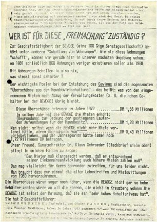 Flugschrift: Wer ist für diese "Freimachung" zuständig? Was soll uns die Sanierung kosten?
