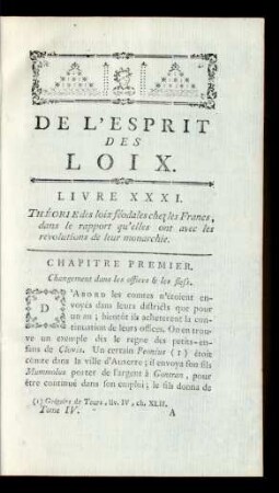 De l' Esprit des Loix. Livre XXXI.