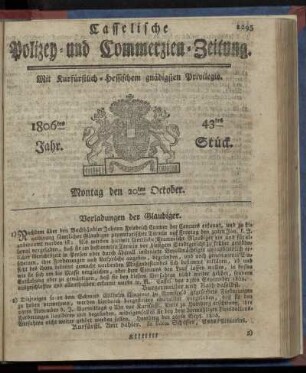 1806tes Jahr. 43tes Stück. Montag den 20ten October