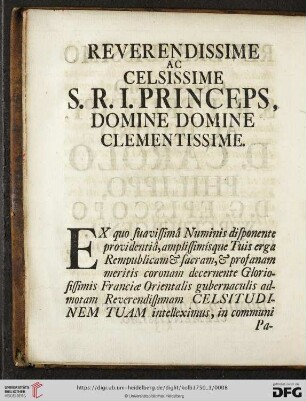 Reverendissime ac celsissime S.R.I. princeps, Domine Domine clementissime