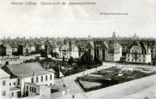Leipzig-Lößnig. Totalansicht der Bauvereinshäuser : Völkerschlachtdenkmal