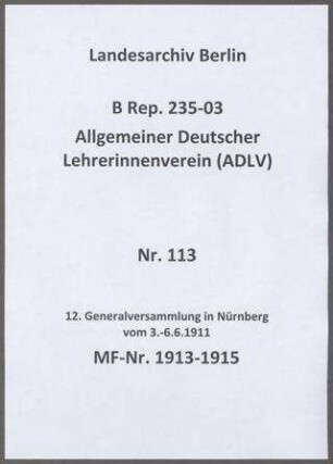 12. Generalversammlung vom 03.-06.06.1911 in Nürnberg