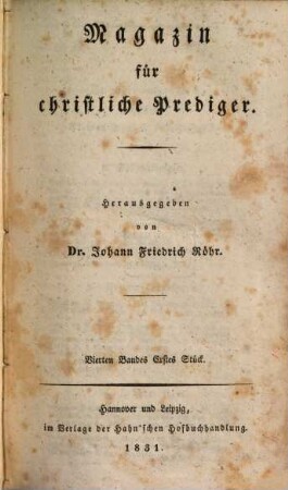 Magazin für christliche Prediger. 4. 1831