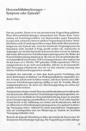 35-59, Honorarfehlabrechnungen - Symptom oder Episode?