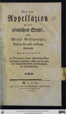 Von der Appellazion an den römischen Stuhl