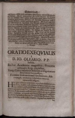 Oratio Exequialis a D. Jo. Oleario, P. P. habita.