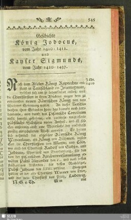 Geschichte König Jodocus, vom Jahr 1410-1411 und Kayser Sigmunds, vom Jahr 1410-1437