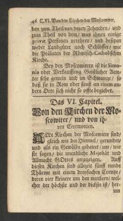 Das VI. Capitel. Von den Kirchen der Moscowiter/ und von ihren Ceremonien.